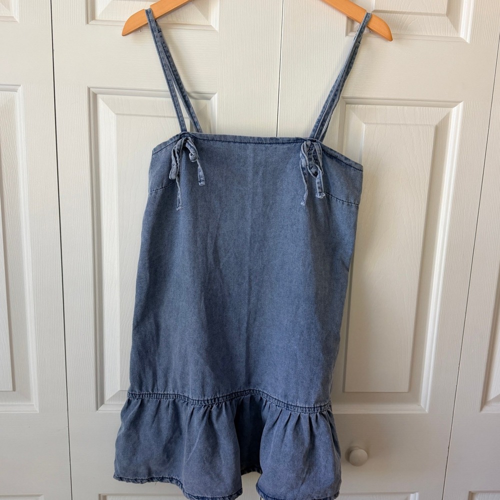Forever 21 Blue Denim Ruffle Hem Mini Dress Adjustable Straps Medium